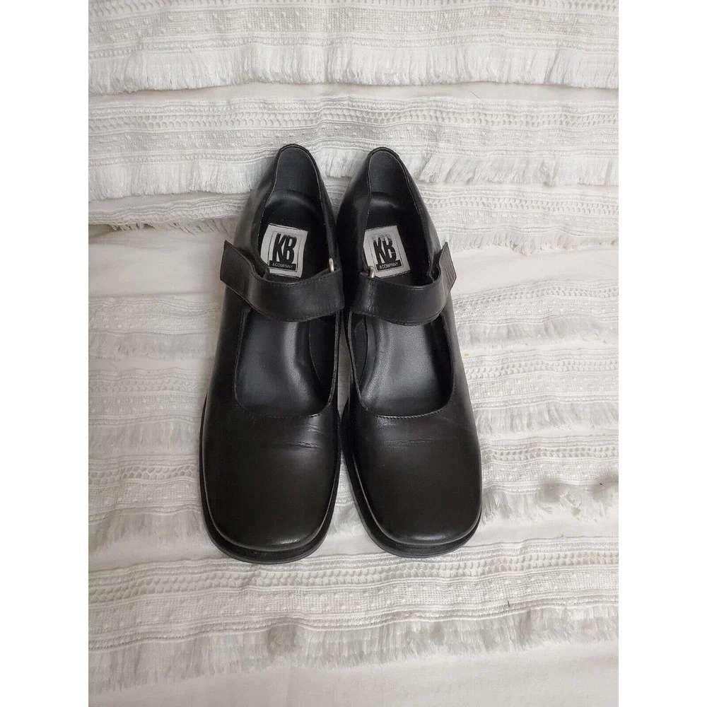KB Company Vintage Y2K 90's Black Chunky Square Toe Heels Women's Size 8.5